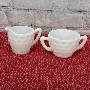 Vintage Opaque by Hazel-Atlas Cubist Sugar/Creamer Milk Glass White Collectible